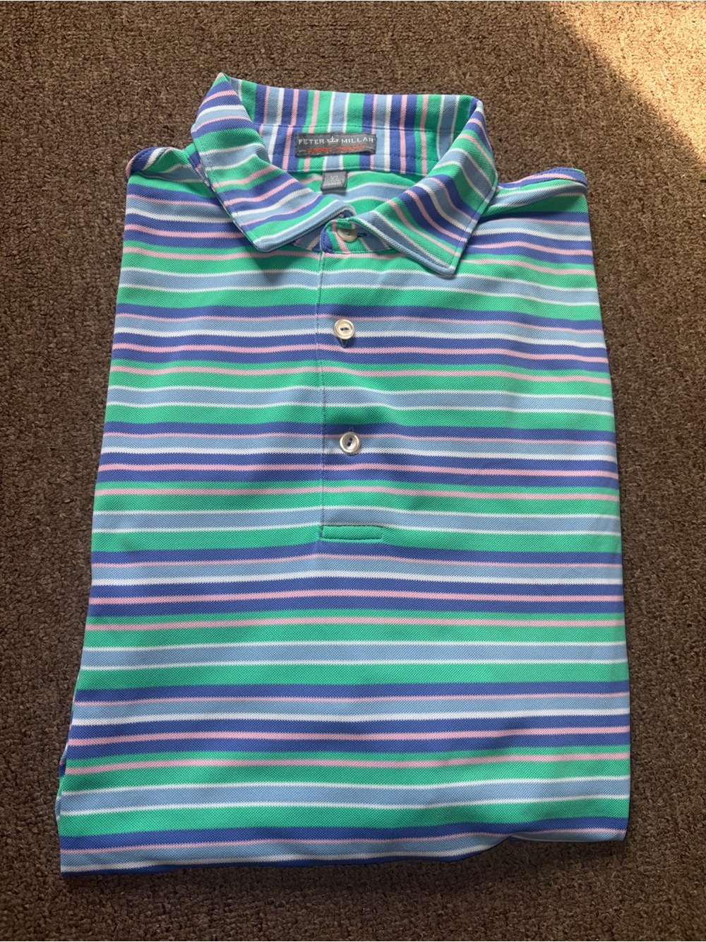 Peter Millar Striped Polo in Green, Blue & Pink